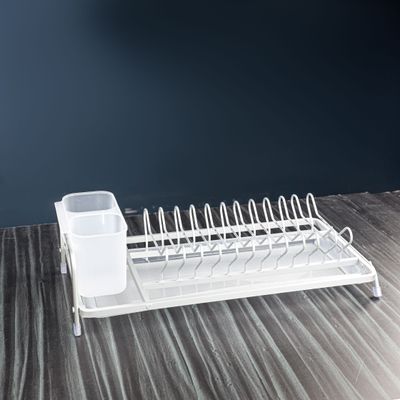 Royalford Dish Rack- RF12279/ Single Layer Organizer for Kitchen to Keep Plates, Bowls, Quarter Plate, Cutlery, etc., Holds 11 Plate/ Aluminum Alloy Drying Stand with PP Drainer Board, Compact and Stylish Design/ Hassle-Free Finish, for Cabinet Shelf Organizer Countertop/ White