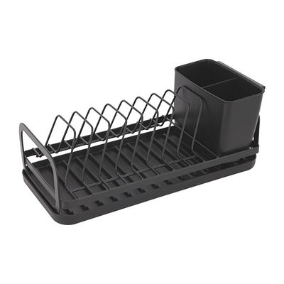 Royalford Dinky Dish Rack- RF12445/ Organizer for Kitchen to Keep Plates and Cutlery, Holds 8 Plate/ Iron Drying Stand with Drain Board, Compact and Stylish Design/ Hassle-Free Finish, for Cabinet Shelf Organizer Countertop/ Black