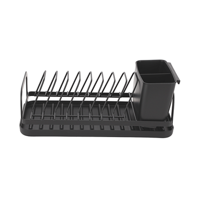 Royalford Dinky Dish Rack- RF12445/ Organizer for Kitchen to Keep Plates and Cutlery, Holds 8 Plate/ Iron Drying Stand with Drain Board, Compact and Stylish Design/ Hassle-Free Finish, for Cabinet Shelf Organizer Countertop/ Black