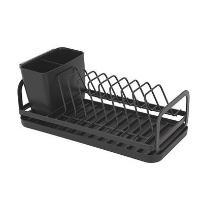 Royalford Dinky Dish Rack- RF12445/ Organizer for Kitchen to Keep Plates and Cutlery, Holds 8 Plate/ Iron Drying Stand with Drain Board, Compact and Stylish Design/ Hassle-Free Finish, for Cabinet Shelf Organizer Countertop/ Black