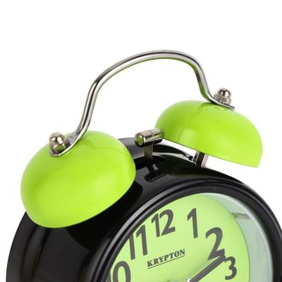 Krypton Alarm Clock- KNWC6586/ Double Bell with Light, Heavy Sleep Wake Up, Super Loud/ Plastic Case, Ideal for Home, Living, Kids Room, etc./ Black and Green, 2 Years Warranty