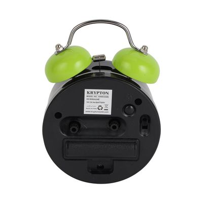 Krypton Alarm Clock- KNWC6586/ Double Bell with Light, Heavy Sleep Wake Up, Super Loud/ Plastic Case, Ideal for Home, Living, Kids Room, etc./ Black and Green, 2 Years Warranty