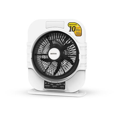 Krypton 12" Box Fan- KNF6580/ High Performance with 2-Speed Controls and 5 Leaf Blades, LED Night Light/ Efficient Cooling and Wind, 35W Motor/ 2 Years Warranty, Black and White 