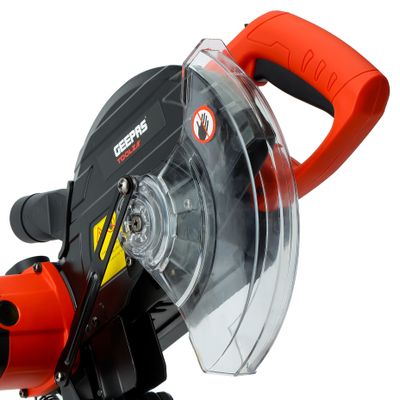 Geepas Toolz 255 MM Miter Saw- GMS1900-240| 1900 W Power, High-Quality for Durability, Ergonomically Designed| 4500 RPM No Load Speed, Heavy Duty Cutting Tool Ideal for Wood Working| Black and Red