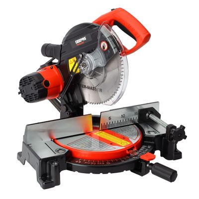 Geepas Toolz 255 MM Miter Saw- GMS1900-240| 1900 W Power, High-Quality for Durability, Ergonomically Designed| 4500 RPM No Load Speed, Heavy Duty Cutting Tool Ideal for Wood Working| Black and Red