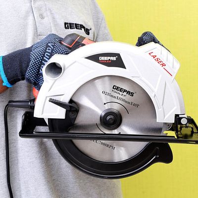 Geepas GCS2000 2000W 235mm - Multi-Purpose Circular Saw, Bevel Angle Joint Cuts - 85mm Cutting Depth, Depth & Angle Adjustment | Ideal for Wood, Mild Steel & Plastic