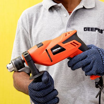 Geepas GPD0750 13mm Percussion Drill 750W- Selector for Masonry, Brick, Metal, Wood & More - | 13mm Chuck - Support Handle, Lock-On Switch, Depth Gauge with Impact Function & 2800RPM