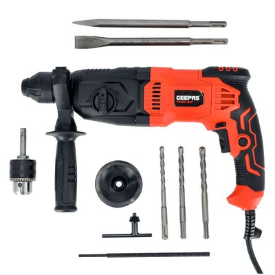 26mm Rotary Hammer, Hammer with SDS plus, GRH2610-240 | 4 Function and Adjustable Soft Grip Handle | Point and Flat Chisel | Heavy Duty Rotary Hammer Drill