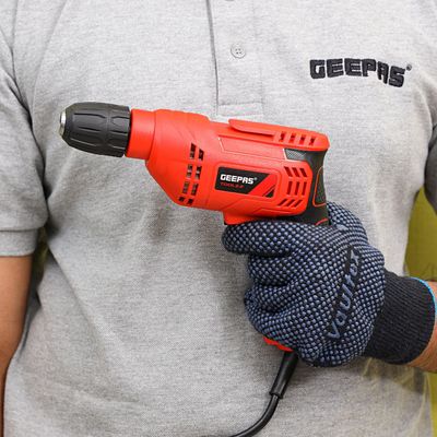 Geepas Percussion Drill 450W- Selector for Masonry, Brick, Metal, Wood & More - | Support Handle, Lock-On Switch, Depth Gauge & 4300RPM | Ideal for construction site workers, carpenters, professionals & DIYers