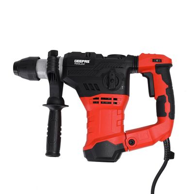 Geepas 32 MM SDS + Rotary Hammer- GRH3215| 1500W, Impact Energy 6 J, Impact Rate 0-4200 BPM| Perfect For Home And Business| No Load Speed 0-850 RPM, Two Handles For Comfortable Grip, Ergonomic Design| Ideal For Concrete, Steel And Wood Surfaces| Black And Red