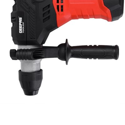 Geepas 32 MM SDS + Rotary Hammer- GRH3215| 1500W, Impact Energy 6 J, Impact Rate 0-4200 BPM| Perfect For Home And Business| No Load Speed 0-850 RPM, Two Handles For Comfortable Grip, Ergonomic Design| Ideal For Concrete, Steel And Wood Surfaces| Black And Red