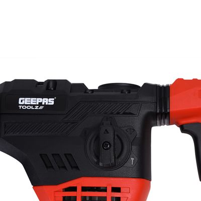 Geepas 32 MM SDS + Rotary Hammer- GRH3215| 1500W, Impact Energy 6 J, Impact Rate 0-4200 BPM| Perfect For Home And Business| No Load Speed 0-850 RPM, Two Handles For Comfortable Grip, Ergonomic Design| Ideal For Concrete, Steel And Wood Surfaces| Black And Red