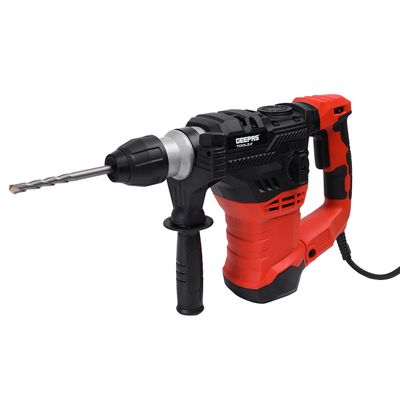 Geepas 32 MM SDS + Rotary Hammer- GRH3215| 1500W, Impact Energy 6 J, Impact Rate 0-4200 BPM| Perfect For Home And Business| No Load Speed 0-850 RPM, Two Handles For Comfortable Grip, Ergonomic Design| Ideal For Concrete, Steel And Wood Surfaces| Black And Red