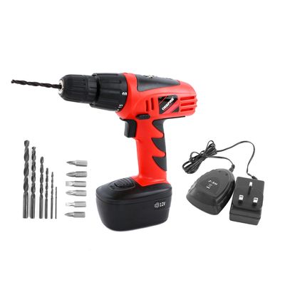 Geepas 12V Cordless Percussion Drill - Hammer Function, Screwdriver with 13 Pcs Drill, 15+1 Torque Setting | No Speed Load 0-550RPM | 1 Year Warranty