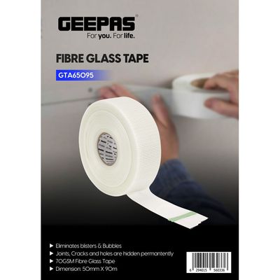 Geepas Fibre Glass Tape- GTA65095/ 70 gsm Fiber Tapes, 50 mmx90 m/ Perfect for Hiding Joints, Cracks, Holes, Etc. Permanently/ White 