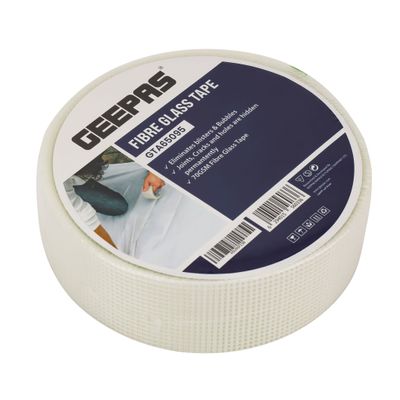 Geepas Fibre Glass Tape- GTA65095/ 70 gsm Fiber Tapes, 50 mmx90 m/ Perfect for Hiding Joints, Cracks, Holes, Etc. Permanently/ White 