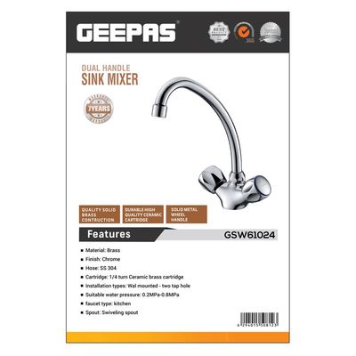 Geepas GSW61024 Centre Hole Basin Mixer Made of Strong and Durable Solid Brass, Square Bathroom Taps with Independent Hoses made for Hot and Cold Water