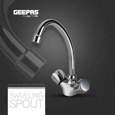 Geepas GSW61024 Centre Hole Basin Mixer Made of Strong and Durable Solid Brass, Square Bathroom Taps with Independent Hoses made for Hot and Cold Water