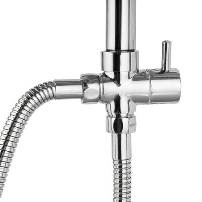 Geepas Bella Shower Column- GSW61065| 3 Function, 1.5 M Stainless Steel Hose| High-Quality Material Bathroom Shower Set, Chrome Plated| 1/2" Standard Connector| Includes a Sliding Bar, 2 Wall Brackets, a Shower Holder, a Hand Shower, an Overhead Shower and Shower Hose| 3 Year Warranty 