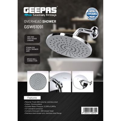 Overhead Shower - Stainless Steel Shower Arm - Chrome Plated | GWS61091 | High Pressure | Fresh ABS Material | Standard Connector