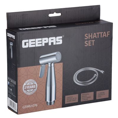 Geepas Shattaf Set- GSW61076| Stainless Steel Hand Held Sprayer with a 1.2 Meter Stainless Steel Hose Cloth Diaper Spray | High Pressure-Leak Proof-Stainless Steel Jet Spray Cleaner | 2 Years Warranty