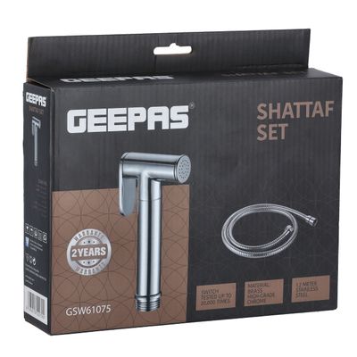 Geepas Shattaf Set- GSW61075| Soft Spray, Non-Stop Water Jet With Easy to use Mechanism, Switch Tested Up to 30000 Times| High-Quality Brass Material And High Grade Chrome, 1/2" Standard Connector| For Bathroom, Garden Use| Silver