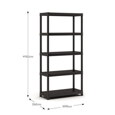 Keter Plus Shelf Tribac Black 90x40x182cm - Practical 5-Shelf Plastic Unit for Efficient Organization in Workshops, Garages, and Offices