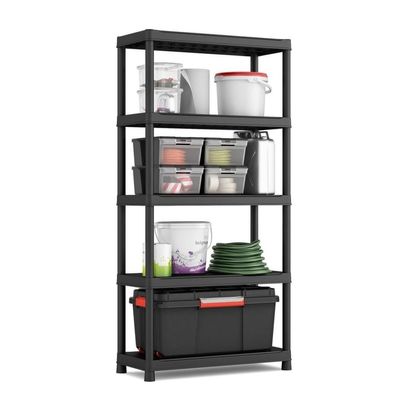Keter Plus Shelf Tribac Black 90x40x182cm - Practical 5-Shelf Plastic Unit for Efficient Organization in Workshops, Garages, and Offices