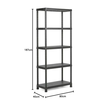 Keter Plus Shelf Tribac Black 80x40x187cm - Durable Modular Plastic Unit with 5 Adjustable Shelves