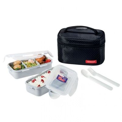 LocknLock 2PC Insulated Lunch Bag Set - Black, Airtight and BPA-Free Containers