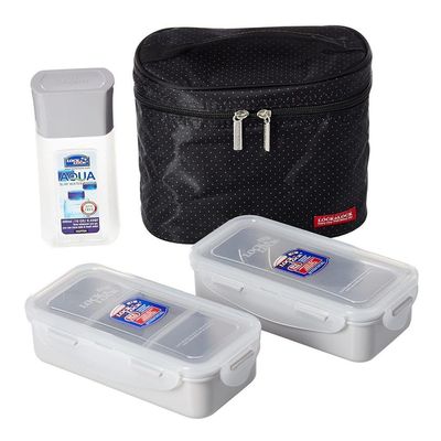 LocknLock 3PC Insulated Lunch Bag Set - Black, Airtight and BPA-Free Containers with Water Bottle