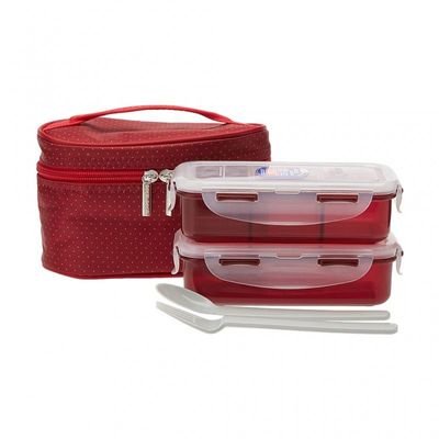 LocknLock 2PC Insulated Lunch Red Set - Grey, Airtight and BPA-Free Containers