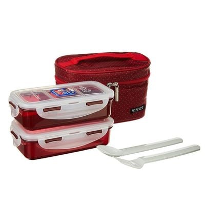 LocknLock 2PC Insulated Lunch Red Set - Grey, Airtight and BPA-Free Containers