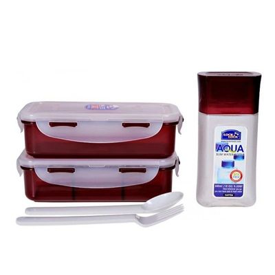 LocknLock 3PC Insulated Lunch Bag Set - Red, Airtight and BPA-Free Containers with Water Bottle