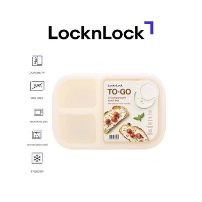 LocknLock To Go Lunchbox 980ml White - Leak-Proof, Compact, Microwave Safe