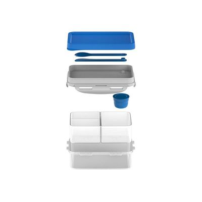 LocknLock To Go 3-in-1 Lunchbox (Blue) - BPA-Free, Airtight Container with Cutlery for On-the-Go Meals