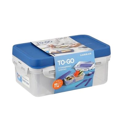 LocknLock To Go 3-in-1 Lunchbox (Blue) - BPA-Free, Airtight Container with Cutlery for On-the-Go Meals