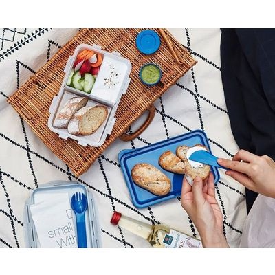 LocknLock To Go 3-in-1 Lunchbox (Blue) - BPA-Free, Airtight Container with Cutlery for On-the-Go Meals