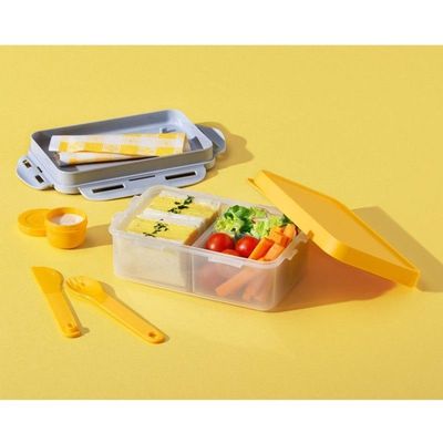 LocknLock To Go 3-in-1 Lunchbox (Yellow) - BPA-Free, Airtight Container with Cutlery for On-the-Go Meals