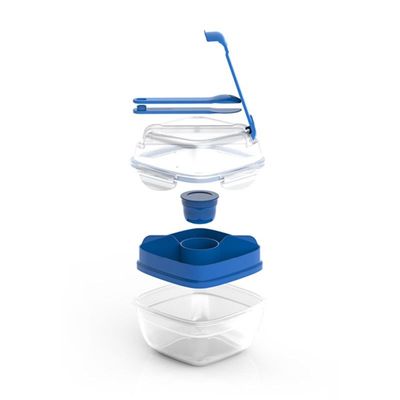 Lock & Lock To-Go 2-in-1 Salad Box Blue - Leak-Proof, BPA-Free Container with Removable Divider