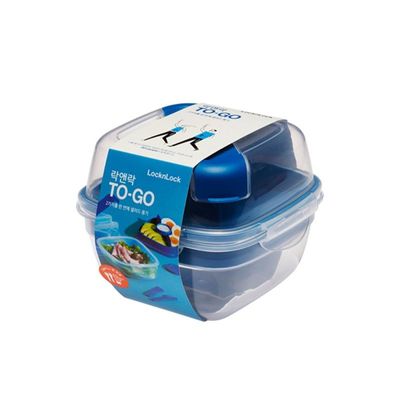 Lock & Lock To-Go 2-in-1 Salad Box Blue - Leak-Proof, BPA-Free Container with Removable Divider