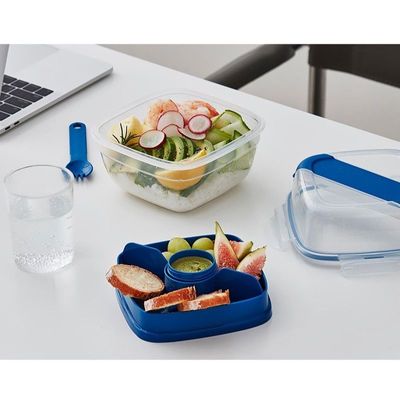 Lock & Lock To-Go 2-in-1 Salad Box Blue - Leak-Proof, BPA-Free Container with Removable Divider