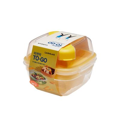 Lock & Lock To-Go 2-in-1 Salad Box Yellow - Leak-Proof, BPA-Free Container with Removable Divider