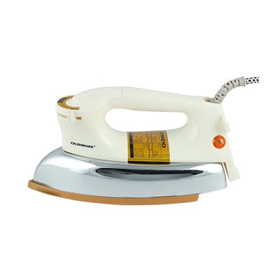 Handheld Electric Dry Iron With Non-Stick Golden Teflon Soleplate 1200 W OMDI1741 White/Silver/Gold