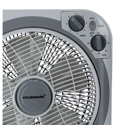 12 inch Box Fan OMF1723N, 3 Speed Control, 60 minutes timer, Powerful Personal Desk Box Fan With Copper Motor, Table Fan for Office, Home (3 Speed) Fan Guard OMF1723 Grey