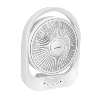 Olsenmark 12" Rechargeable Table Fan with Solar Panel OMF1848, Working Time up to 10 Hours, 3 Speed Controls and 5 Leaf Blades OMF1848 white