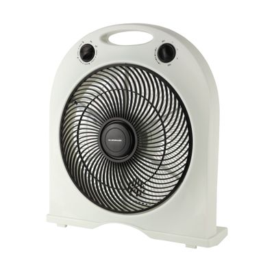 12" Box Fan, 3 Speed Controls and 5 Leaf Blades, 120 Minute Timer and 360 Degree Rotating Grill, 2 Years Warranty OMF1855 White