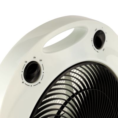 12" Box Fan, 3 Speed Controls and 5 Leaf Blades, 120 Minute Timer and 360 Degree Rotating Grill, 2 Years Warranty OMF1855 White
