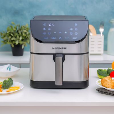 Digital 1- AIR FRYER with Non-Stick Frying Pot and Tray, Oil Free Cooking/ LED Display with Touch Screen, 10 Preset Cook Modes, 1-60 minutes Timer/ for Making Fries, Steak, Chicken, Meat, Bread/ 2 Years Warranty 6 L 1500 W OMAF2346R Black and Silver