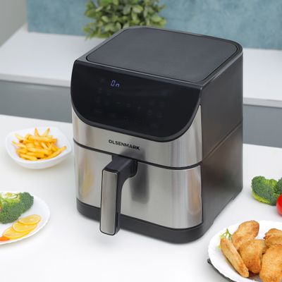 Digital 1- AIR FRYER with Non-Stick Frying Pot and Tray, Oil Free Cooking/ LED Display with Touch Screen, 10 Preset Cook Modes, 1-60 minutes Timer/ for Making Fries, Steak, Chicken, Meat, Bread/ 2 Years Warranty 6 L 1500 W OMAF2346R Black and Silver